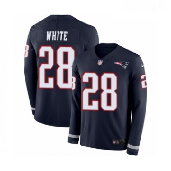 Youth Nike New England Patriots 28 James White Limited Navy Blue Therma Long Sleeve NFL Jersey Youth Nike New England Patriots 28 James White Limited Navy Blue Therma Long Sleeve NFL Jersey