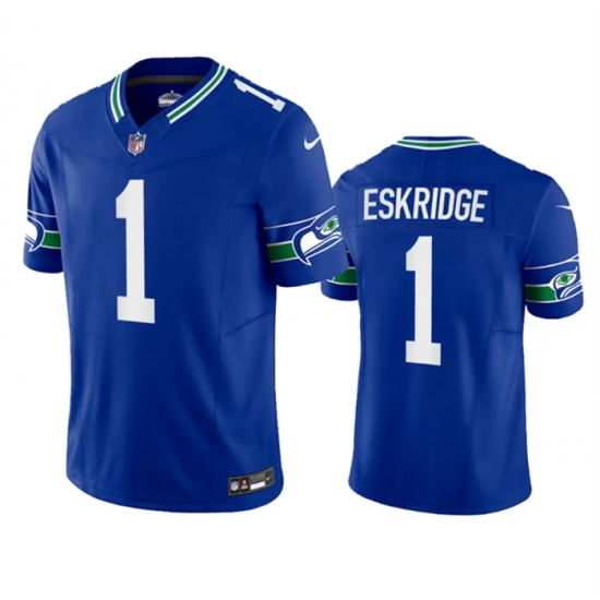 Men Seattle Seahawks 1 Dee Eskridge Royal 2023 F U S E Vapor Limited Throwback Stitched Jersey Men Seattle Seahawks 1 Dee Eskridge Royal 2023 F U S E Vapor Limited Throwback Stitched Jersey