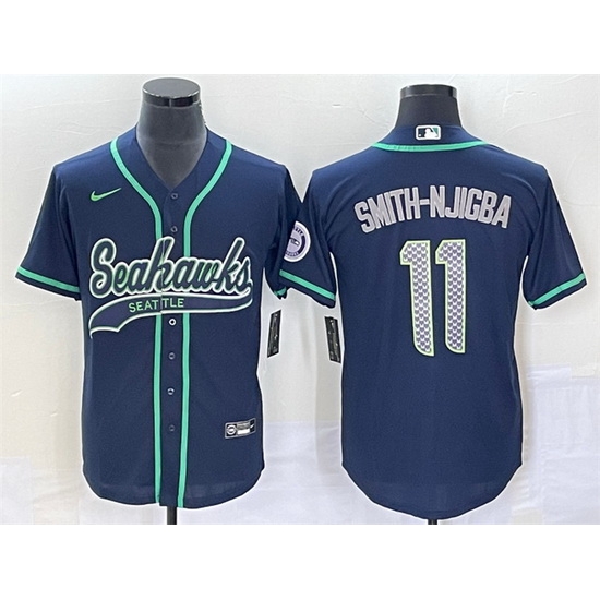 Men Seattle Seahawks 11 Jaxon Smith Njigba Navy With Patch Cool Base Stitched Baseball Jersey Men Seattle Seahawks 11 Jaxon Smith Njigba Navy With Patch Cool Base Stitched Baseball Jersey