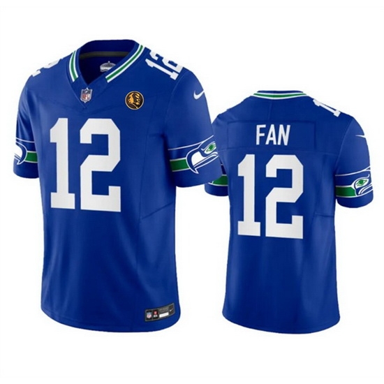 Men Seattle Seahawks 12 Fan Royal 2023 F U S E Throwback With John Madden Patch Vapor Limited Stitched Football Jersey Men Seattle Seahawks 12 Fan Royal 2023 F U S E Throwback With John Madden Patch Vapor Limited Stitched Football Jersey