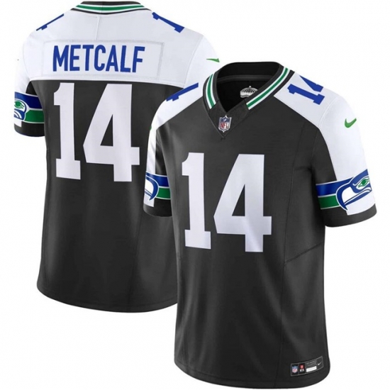 Men Seattle Seahawks 14 DK Metcalf Black 2023 F U S E Vapor Throwback Limited Stitched Football Jersey Men Seattle Seahawks 14 DK Metcalf Black 2023 F U S E Vapor Throwback Limited Stitched Football Jersey