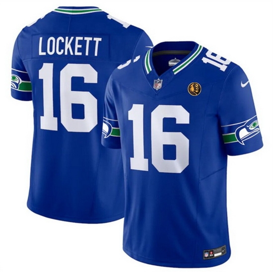 Men Seattle Seahawks 16 Tyler Lockett Royal 2023 F U S E Throwback With John Madden Patch Vapor Limited Stitched Football Jersey Men Seattle Seahawks 16 Tyler Lockett Royal 2023 F U S E Throwback With John Madden Patch Vapor Limited Stitched Football Jersey