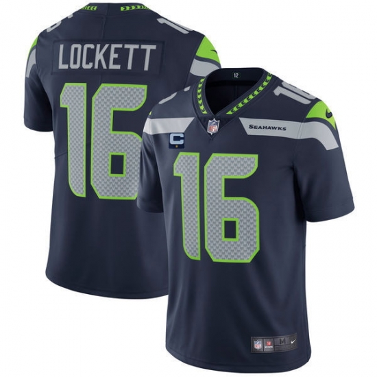 Men Seattle Seahawks 2022 #16 Tyler Lockett Navy With 1-star C Patch Vapor Untouchable Limited Stitched NFL Jersey Men Seattle Seahawks 2022 #16 Tyler Lockett Navy With 1-star C Patch Vapor Untouchable Limited Stitched NFL Jersey