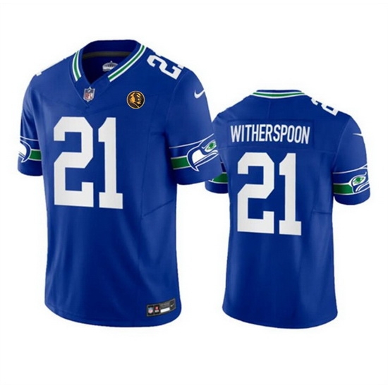 Men Seattle Seahawks 21 Devon Witherspoon Royal 2023 F U S E Throwback With John Madden Patch Vapor Limited Stitched Football Jersey Men Seattle Seahawks 21 Devon Witherspoon Royal 2023 F U S E Throwback With John Madden Patch Vapor Limited Stitched Football Jersey