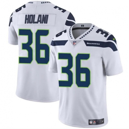 Men Seattle Seahawks 36 George Holani White Vapor Limited Stitched Football Jersey Men Seattle Seahawks 36 George Holani White Vapor Limited Stitched Football Jersey