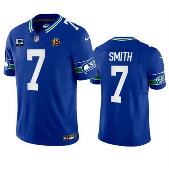 Men Seattle Seahawks 7 Geno Smith Blue 2023 F U S E Throwback With 1 Star C Patch And John Madden Patch Vapor Limited Stitched Football Jersey Men Seattle Seahawks 7 Geno Smith Blue 2023 F U S E Throwback With 1 Star C Patch And John Madden Patch Vapor Limited Stitched Football Jersey