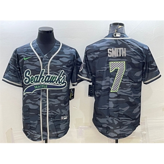 Men Seattle Seahawks 7 Geno Smith Grey Camo With Patch Cool Base Stitched Baseball Jersey Men Seattle Seahawks 7 Geno Smith Grey Camo With Patch Cool Base Stitched Baseball Jersey