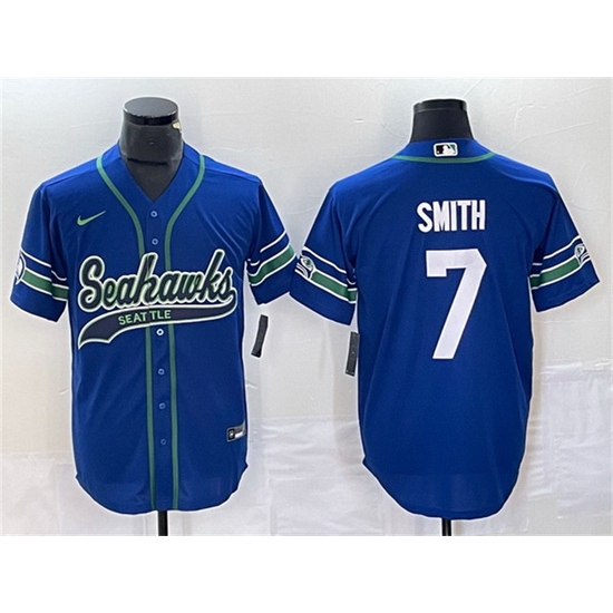 Men Seattle Seahawks 7 Geno Smith Royal Throwback Cool Base Stitched Baseball Jersey Men Seattle Seahawks 7 Geno Smith Royal Throwback Cool Base Stitched Baseball Jersey