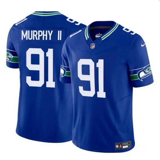 Men Seattle Seahawks 91 Byron Murphy II Royal 2024 Draft F U S E Throwback Vapor Limited Stitched Football Jersey Men Seattle Seahawks 91 Byron Murphy II Royal 2024 Draft F U S E Throwback Vapor Limited Stitched Football Jersey