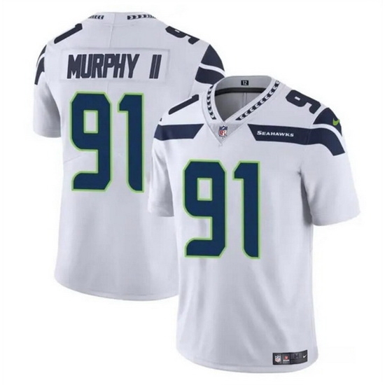 Men Seattle Seahawks 91 Byron Murphy II White 2024 Draft Vapor Limited Stitched Football Jersey Men Seattle Seahawks 91 Byron Murphy II White 2024 Draft Vapor Limited Stitched Football Jersey