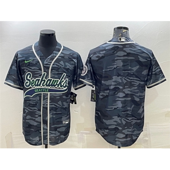 Men Seattle Seahawks Blank Grey Camo With Patch Cool Base Stitched Baseball Jersey Men Seattle Seahawks Blank Grey Camo With Patch Cool Base Stitched Baseball Jersey