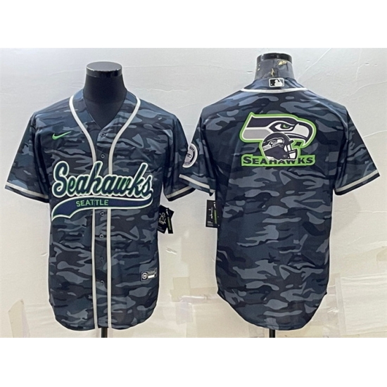 Men Seattle Seahawks Grey Camo Team Big Logo With Patch Cool Base Stitched Baseball Jersey Men Seattle Seahawks Grey Camo Team Big Logo With Patch Cool Base Stitched Baseball Jersey