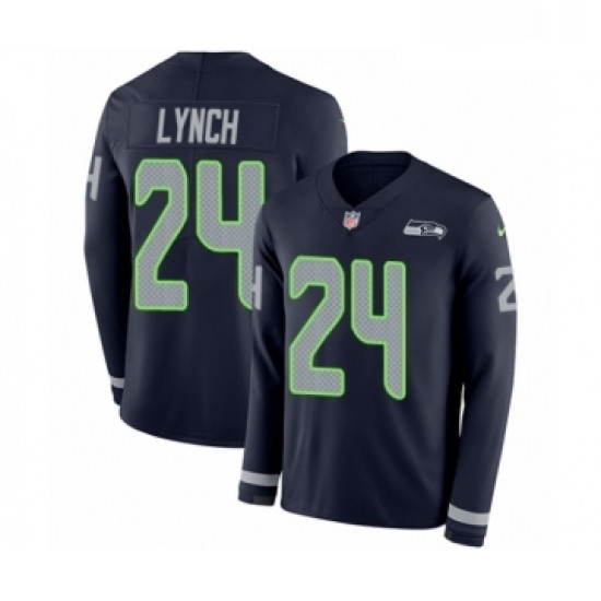Mens Nike Seattle Seahawks 24 Marshawn Lynch Limited Navy Blue Therma Long Sleeve NFL Jersey Mens Nike Seattle Seahawks 24 Marshawn Lynch Limited Navy Blue Therma Long Sleeve NFL Jersey