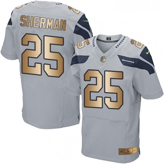 Mens Nike Seattle Seahawks 25 Richard Sherman Elite GreyGold Alternate NFL Jersey Mens Nike Seattle Seahawks 25 Richard Sherman Elite GreyGold Alternate NFL Jersey