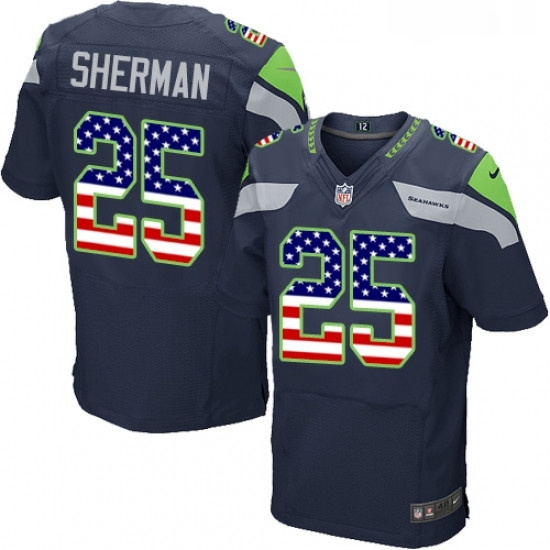 Mens Nike Seattle Seahawks 25 Richard Sherman Elite Navy Blue Home USA Flag Fashion NFL Jersey Mens Nike Seattle Seahawks 25 Richard Sherman Elite Navy Blue Home USA Flag Fashion NFL Jersey