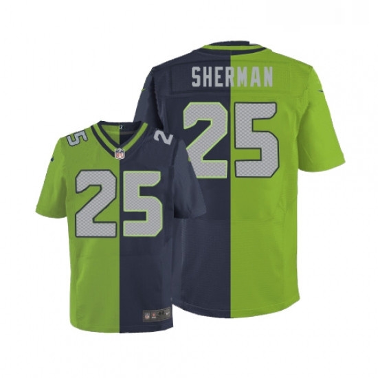 Mens Nike Seattle Seahawks 25 Richard Sherman Elite NavyGreen Split Fashion NFL Jersey Mens Nike Seattle Seahawks 25 Richard Sherman Elite NavyGreen Split Fashion NFL Jersey