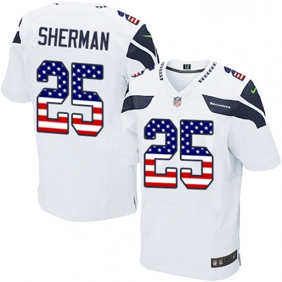 Mens Nike Seattle Seahawks 25 Richard Sherman Elite White Road USA Flag Fashion NFL Jersey Mens Nike Seattle Seahawks 25 Richard Sherman Elite White Road USA Flag Fashion NFL Jersey