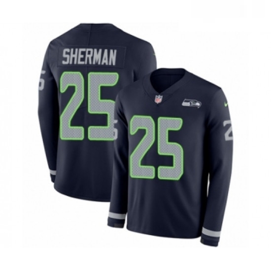 Mens Nike Seattle Seahawks 25 Richard Sherman Limited Navy Blue Therma Long Sleeve NFL Jersey Mens Nike Seattle Seahawks 25 Richard Sherman Limited Navy Blue Therma Long Sleeve NFL Jersey