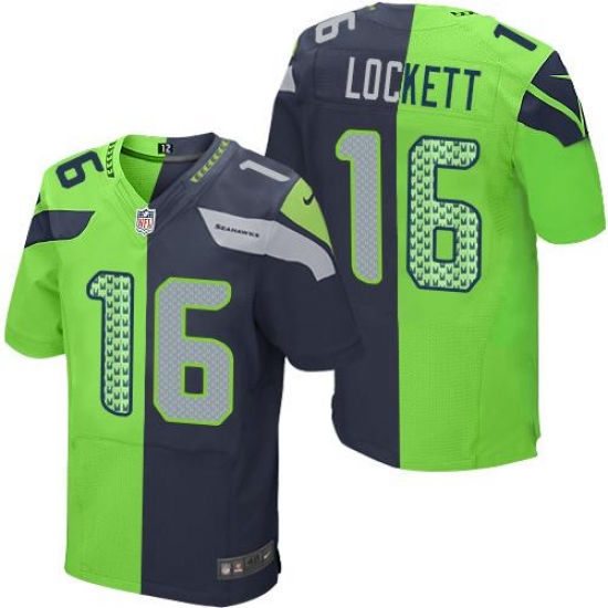 Nike Seahawks #16 Tyler Lockett Steel Blue Green Mens Stitched NFL Elite Split Jersey Nike Seahawks #16 Tyler Lockett Steel Blue Green Mens Stitched NFL Elite Split Jersey