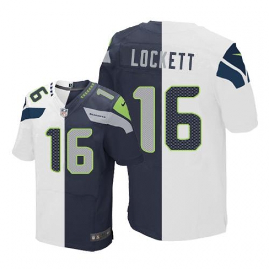 Nike Seahawks #16 Tyler Lockett White Steel Blue Mens Stitched NFL Elite Split Jersey Nike Seahawks #16 Tyler Lockett White Steel Blue Mens Stitched NFL Elite Split Jersey