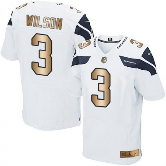 Nike Seahawks #3 Russell Wilson White Mens Stitched NFL Elite Gold Jersey Nike Seahawks #3 Russell Wilson White Mens Stitched NFL Elite Gold Jersey