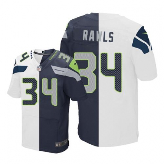 Nike Seahawks #34 Thomas Rawls White Steel Blue Mens Stitched NFL Elite Split Jersey Nike Seahawks #34 Thomas Rawls White Steel Blue Mens Stitched NFL Elite Split Jersey