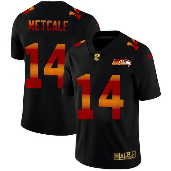 Seattle Seahawks 14 DK Metcalf Men Black Nike Red Orange Stripe Vapor Limited NFL Jersey Seattle Seahawks 14 DK Metcalf Men Black Nike Red Orange Stripe Vapor Limited NFL Jersey
