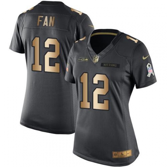 Nike Seahawks #12 Fan Black Womens Stitched NFL Limited Gold Salute to Service Jersey Nike Seahawks #12 Fan Black Womens Stitched NFL Limited Gold Salute to Service Jersey