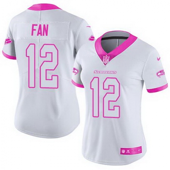 Nike Seahawks #12 Fan White Pink Womens Stitched NFL Limited Rush Fashion Jersey Nike Seahawks #12 Fan White Pink Womens Stitched NFL Limited Rush Fashion Jersey