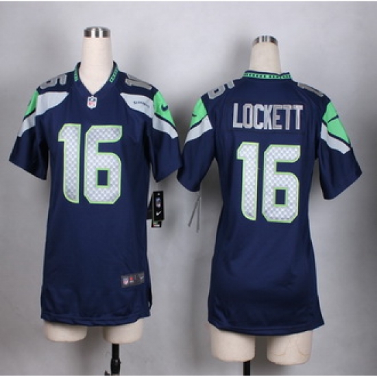 Women Nike Seahawks #16 Tyler Lockett Steel Blue Team Color Stitched NFL Elite Jersey Women Nike Seahawks #16 Tyler Lockett Steel Blue Team Color Stitched NFL Elite Jersey