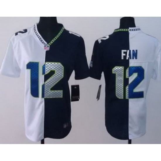 Women Nike Seattle Seahawks 12# Fan White Blue Split NFL Jerseys Women Nike Seattle Seahawks 12# Fan White Blue Split NFL Jerseys