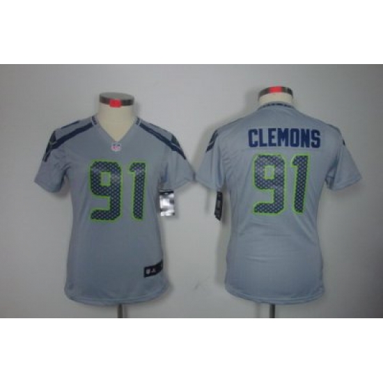 Women Nike Seattle Seahawks #91 Chris Clemons Grey Color NFL LIMITED Jerseys Women Nike Seattle Seahawks #91 Chris Clemons Grey Color NFL LIMITED Jerseys