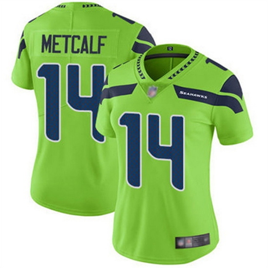 Women Seattle Seahawks 14 D K Metcalf Green Vapor Untouchable Stitched Jersey Women Seattle Seahawks 14 D K Metcalf Green Vapor Untouchable Stitched Jersey