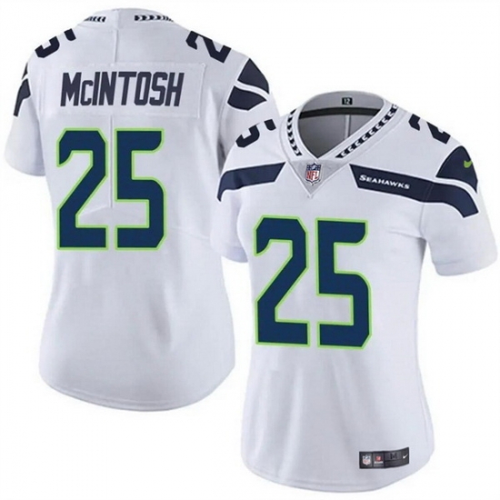 Women Seattle Seahawks 25 Kenny McIntosh White Vapor Limited Stitched Football Jersey Women Seattle Seahawks 25 Kenny McIntosh White Vapor Limited Stitched Football Jersey
