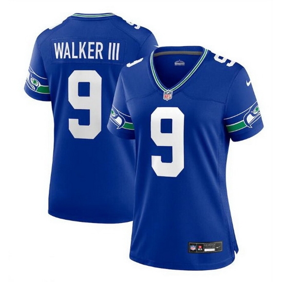 Women Seattle Seahawks 9 Kenneth Walker III Royal Throwback Player Stitched Game Jersey Run Small Women Seattle Seahawks 9 Kenneth Walker III Royal Throwback Player Stitched Game Jersey Run Small