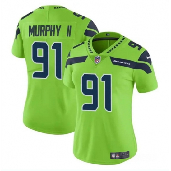 Women Seattle Seahawks 91 Byron Murphy II 2024 Draft Green Vapor Limited Stitched Football Jersey Women Seattle Seahawks 91 Byron Murphy II 2024 Draft Green Vapor Limited Stitched Football Jersey