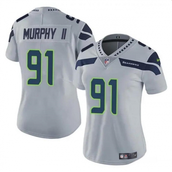 Women Seattle Seahawks 91 Byron Murphy II 2024 Draft Grey Vapor Limited Stitched Football Jersey Women Seattle Seahawks 91 Byron Murphy II 2024 Draft Grey Vapor Limited Stitched Football Jersey