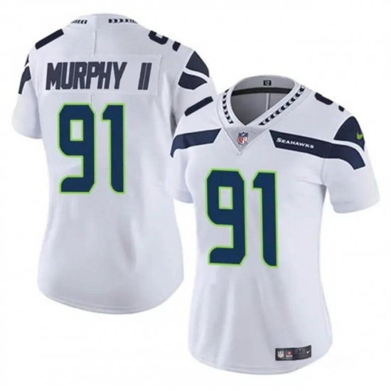Women Seattle Seahawks 91 Byron Murphy II 2024 Draft White Vapor Limited Stitched Football Jersey Women Seattle Seahawks 91 Byron Murphy II 2024 Draft White Vapor Limited Stitched Football Jersey