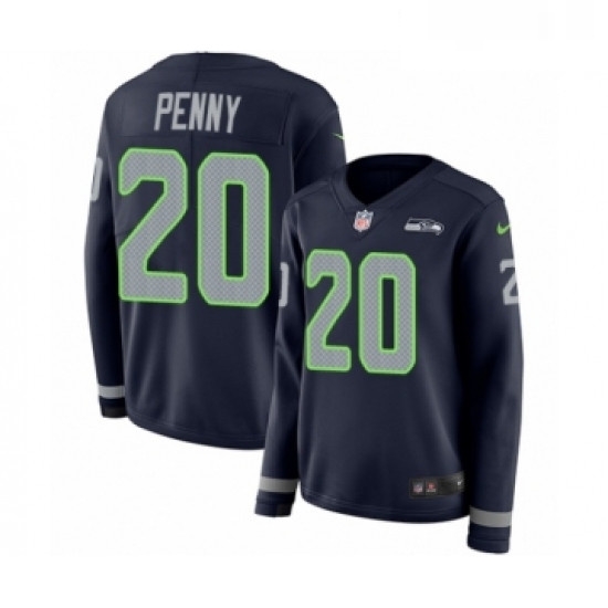 Womens Nike Seattle Seahawks 20 Rashaad Penny Limited Navy Blue Therma Long Sleeve NFL Jersey Womens Nike Seattle Seahawks 20 Rashaad Penny Limited Navy Blue Therma Long Sleeve NFL Jersey
