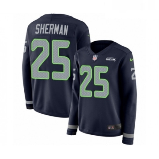 Womens Nike Seattle Seahawks 25 Richard Sherman Limited Navy Blue Therma Long Sleeve NFL Jersey Womens Nike Seattle Seahawks 25 Richard Sherman Limited Navy Blue Therma Long Sleeve NFL Jersey