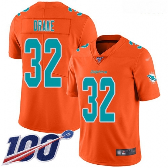 Dolphins 32 Kenyan Drake Orange Men Stitched Football Limited Inverted Legend 100th Season Jersey Dolphins 32 Kenyan Drake Orange Men Stitched Football Limited Inverted Legend 100th Season Jersey