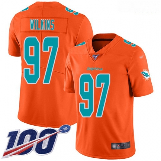 Dolphins 97 Christian Wilkins Orange Men Stitched Football Limited Inverted Legend 100th Season Jersey Dolphins 97 Christian Wilkins Orange Men Stitched Football Limited Inverted Legend 100th Season Jersey