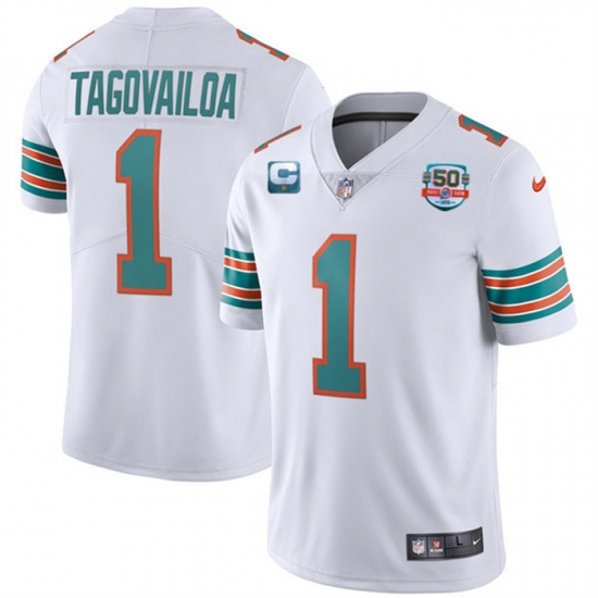 Men Miami Dolphins 1 Tua Tagovailoa 2022 Aqua With 50th Perfect Season C Patch Limited Stitched Jersey Men Miami Dolphins 1 Tua Tagovailoa 2022 Aqua With 50th Perfect Season C Patch Limited Stitched Jersey