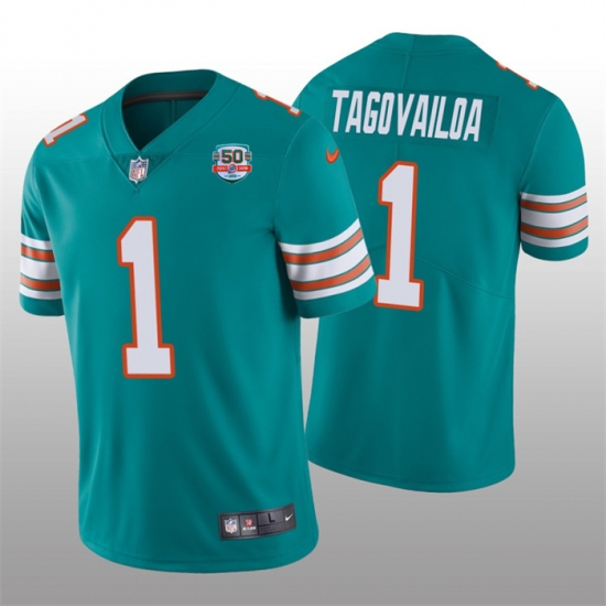 Men Miami Dolphins 1 Tua Tagovailoa 2022 Aqua With 50th Perfect Season Patch Limited Stitched JerseyS Men Miami Dolphins 1 Tua Tagovailoa 2022 Aqua With 50th Perfect Season Patch Limited Stitched JerseyS