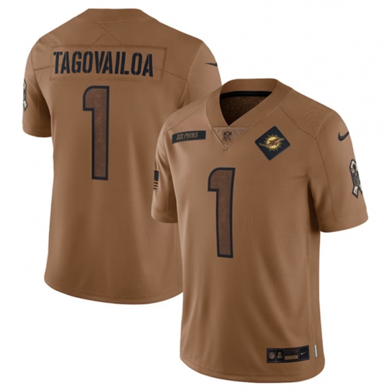 Men Miami Dolphins 1 Tua Tagovailoa 2023 Brown Salute To Service Limited Stitched Football Jersey Men Miami Dolphins 1 Tua Tagovailoa 2023 Brown Salute To Service Limited Stitched Football Jersey