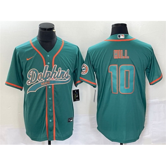 Men Miami Dolphins 10 Tyreek Hill Aqua Cool Base Stitched Baseball Jersey Men Miami Dolphins 10 Tyreek Hill Aqua Cool Base Stitched Baseball Jersey