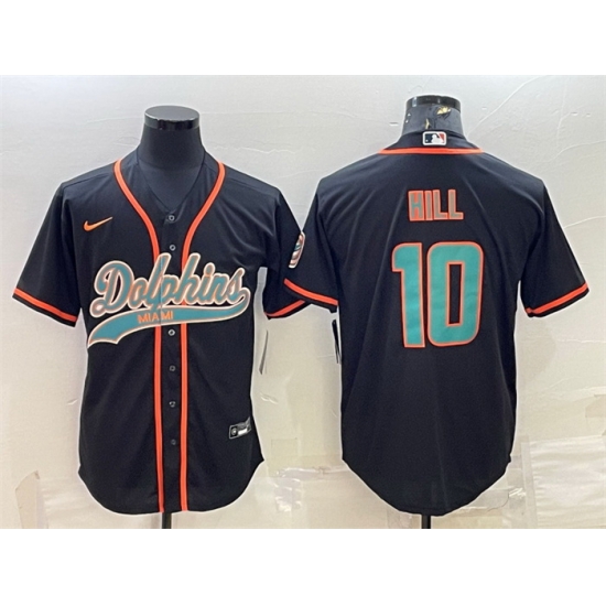 Men Miami Dolphins 10 Tyreek Hill Black With Patch Cool Base Stitched Baseball Jersey Men Miami Dolphins 10 Tyreek Hill Black With Patch Cool Base Stitched Baseball Jersey