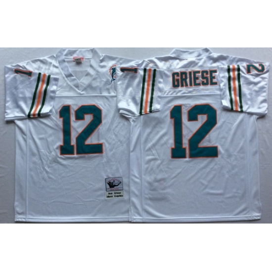 Men Miami Dolphins 12 Bob Griese White M&N Throwback Jersey Men Miami Dolphins 12 Bob Griese White M&N Throwback Jersey