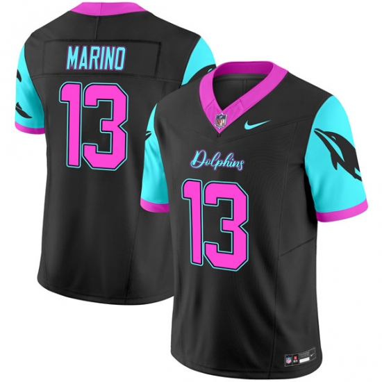 Men Miami Dolphins 13 Dan Marino Black F U S E Miami Vice Vapor Limited Stitched Football Jersey Men Miami Dolphins 13 Dan Marino Black F U S E Miami Vice Vapor Limited Stitched Football Jersey