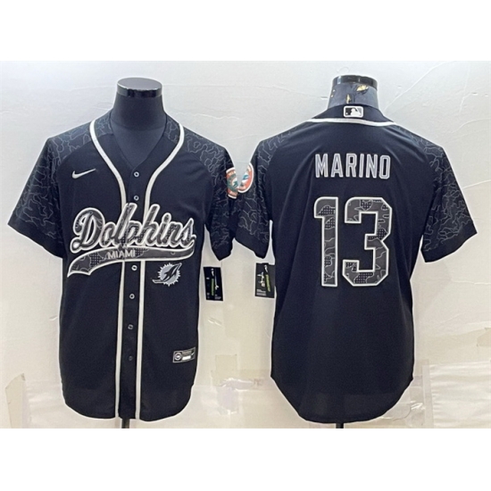 Men Miami Dolphins 13 Dan Marino Black Reflective With Patch Cool Base Stitched Baseball Jersey Men Miami Dolphins 13 Dan Marino Black Reflective With Patch Cool Base Stitched Baseball Jersey